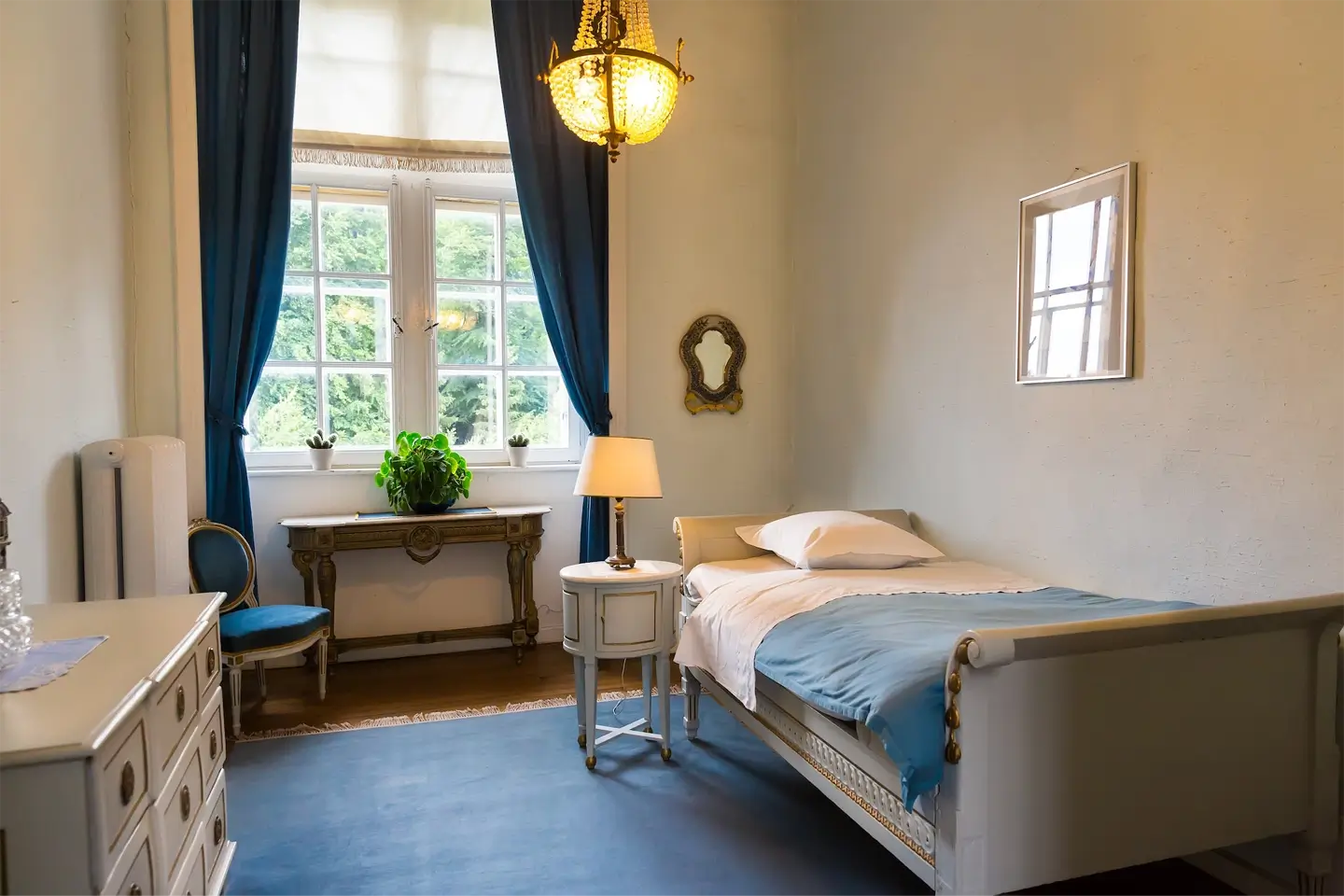 Room interior, white vintage furniture, Europe
